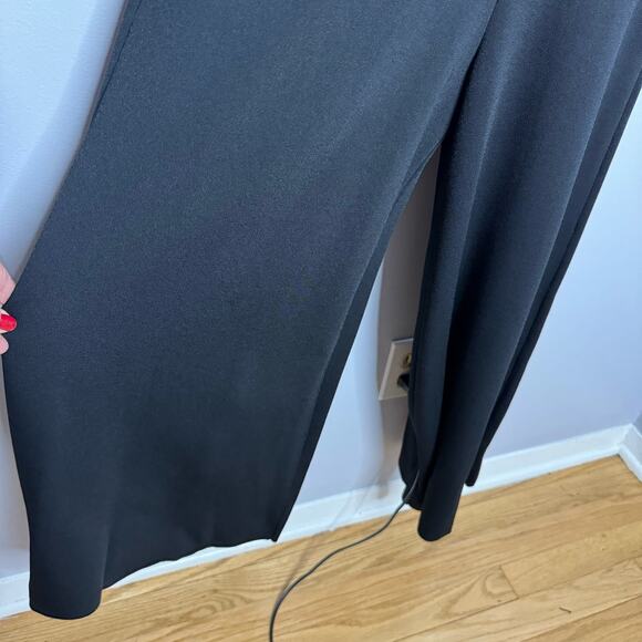 Theory Wrap Bodysuit Lustrate Jumpsuit Wide Leg V Neck  Black Minimalisst Sz M - Picture 8 of 11